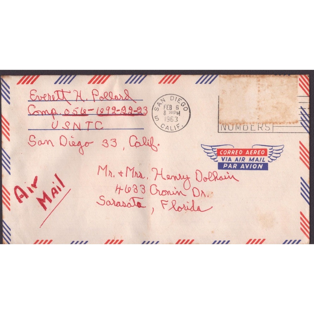 Vintage 1963 San Diego USNTC Airmail Envelope French Handwritten Letter VG - Picture 1 of 4